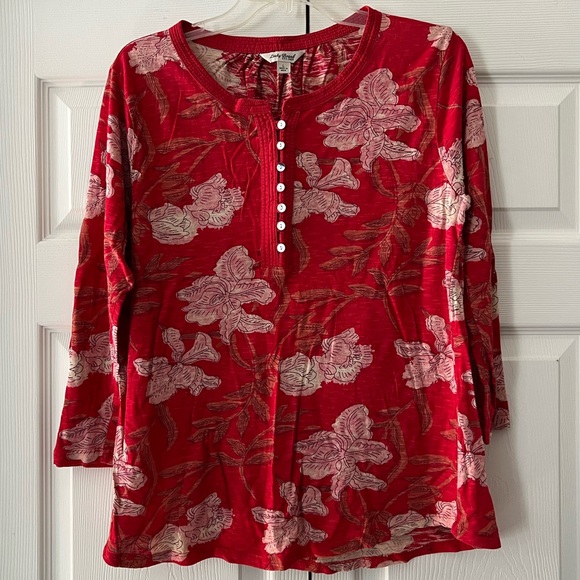 Lucky Brand Tops - Luck Brand Red Floral Button-Front Top With 3/4 Length Sleeves